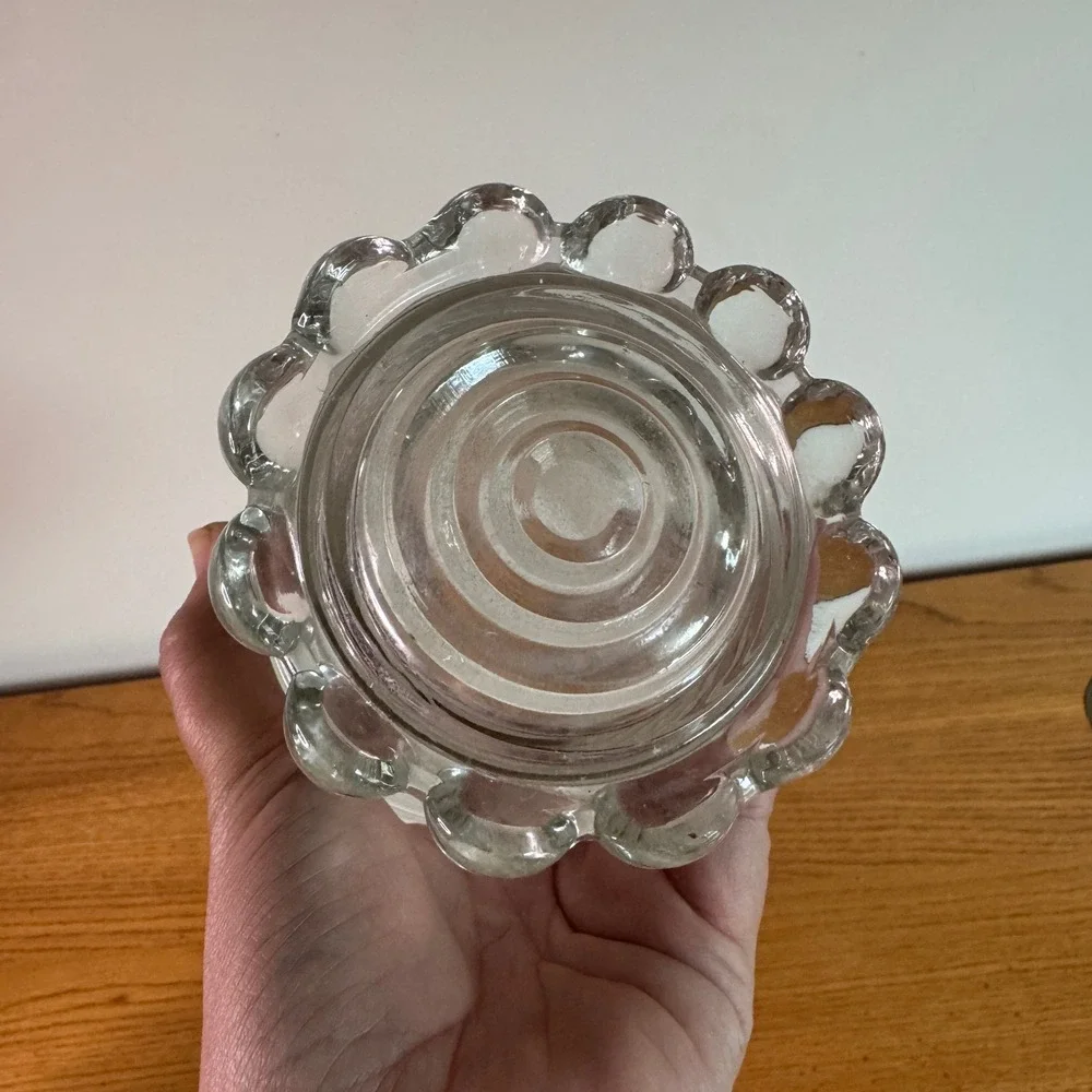 Clear Glass Vase Ribbed Design Bulbous Bottom‎ Vintage Flower Holder Decor